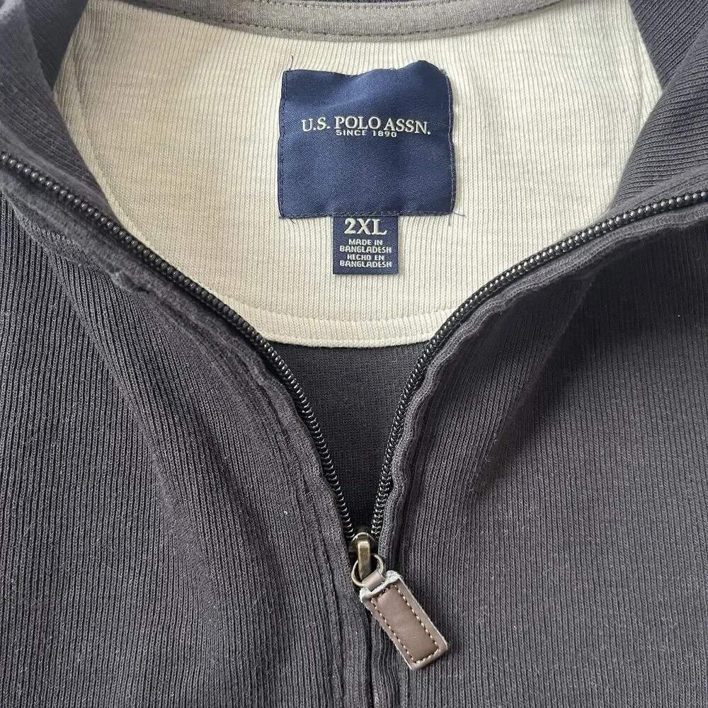 U.S. Polo Assn 1/4 Quarter Zip Sweater Men 2XL XXL Black Knit Pullover Ribbed